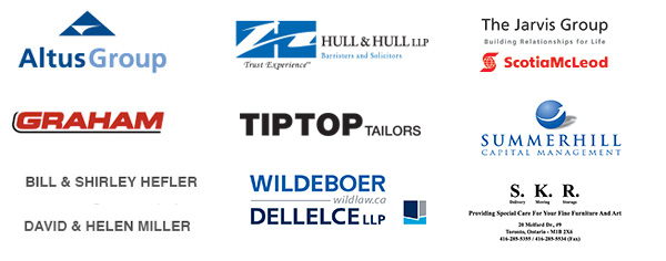 Altus Group, Hull & Hull llp, The Jarvis Group, Graham, Tip Top Tailors, Summerhill, Bill & Shirley Hefler, David & Helen Miller, Wildeboer, S.K.R. 