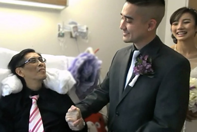 Adrian and Rika getting married in their father's hospital room: http://health.sunnybrook.ca/sunnyview/a-most-beautiful-hospital-wedding/