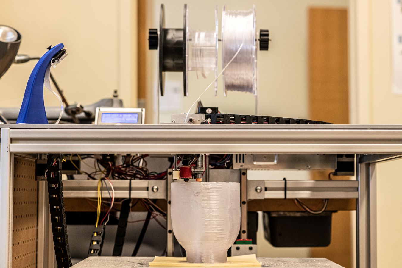 A prosthetic socket is 3D printed in the lab at St. John's Rehab.