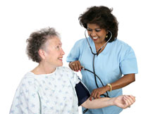 Elderly woman being checked by doctor