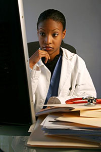 doctor looking at computer