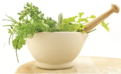 A bowl of herbs.