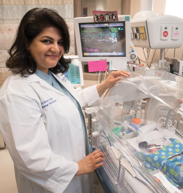 Dr. Noor Ladhani with premature baby