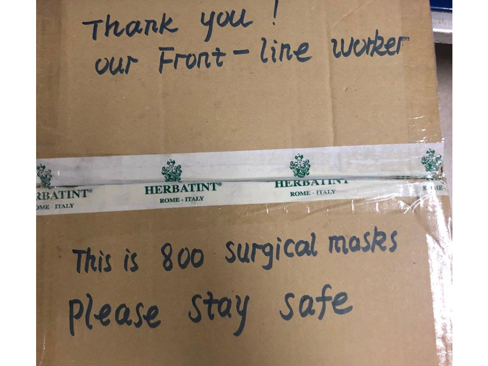 PPE donation of 800 surgical masks.