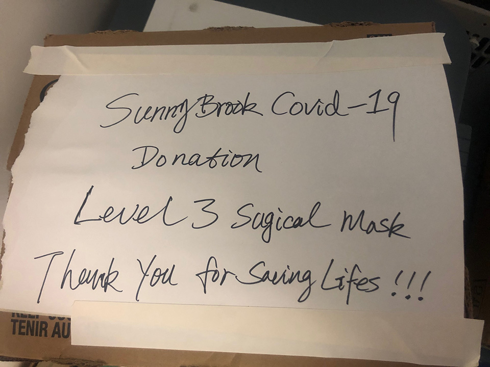 Sunnybrook COVID-19 donation of level 3 surgical masks.