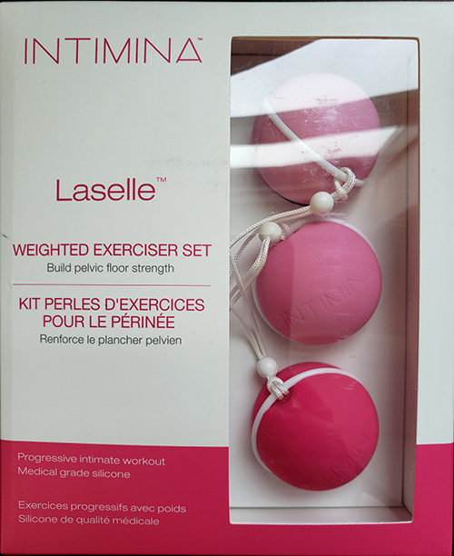Intimina Laselle Weighted Exerciser set. Build pelvic floor strength. Progressive intimate workout. Medical grade silicone.