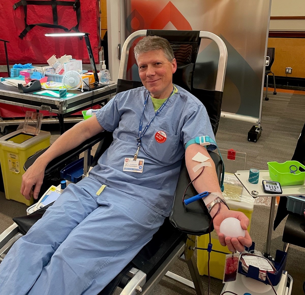 David Morrison donates blood