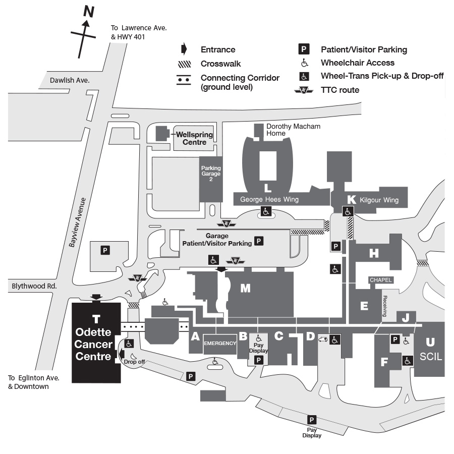 Map of Sunnybrook's Bayview Campus.