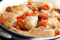 Dinner plate with balsamic chicken with roasted tomatoes