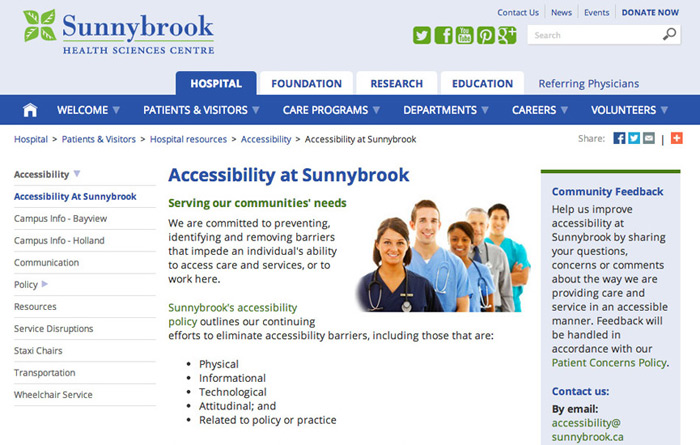 Screenshot of new website's Accessibility features