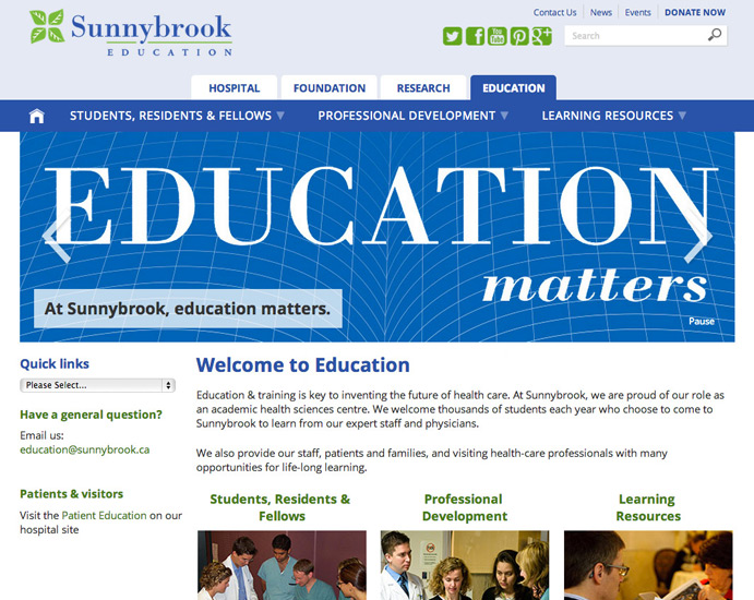 Screenshot of new Education homepage